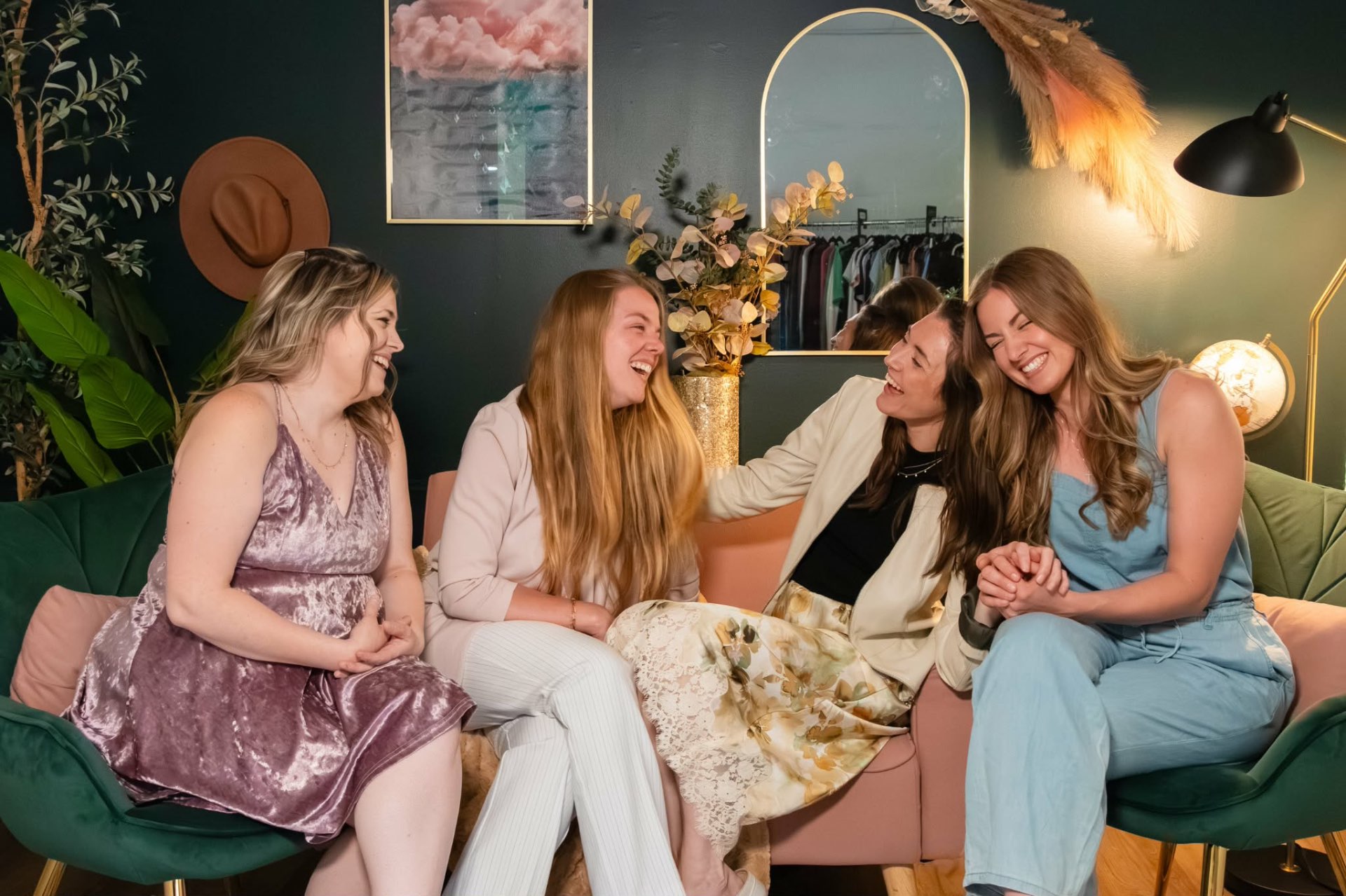 Sisters laughing together at a workshop